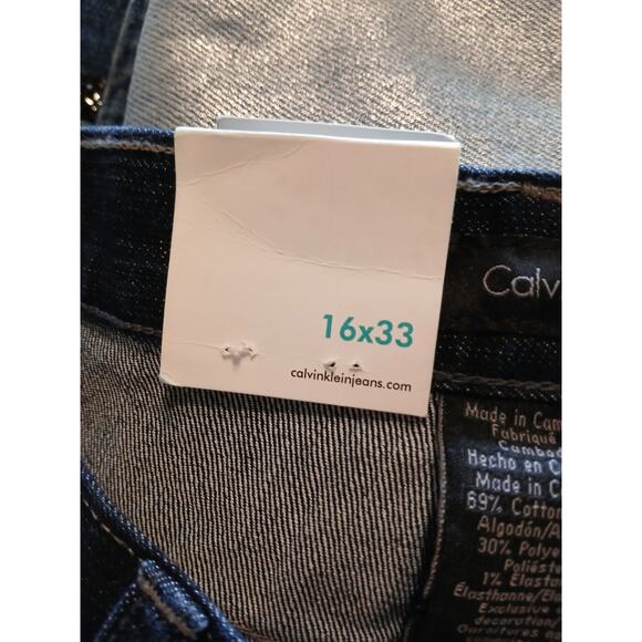 NEW Calvin Klein Jeans Women's Sz 33 16 XL Dark Blue Denim Skinny Embroidered - Picture 14 of 16